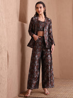 Thumbnail for Monjolika Fashion Women's Black Banarasi Brocade Co-ord Set With Designer Blazer & Wide-Leg Pants - Distacart