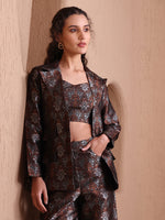 Thumbnail for Monjolika Fashion Women's Black Banarasi Brocade Co-ord Set With Designer Blazer & Wide-Leg Pants - Distacart