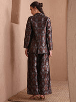 Thumbnail for Monjolika Fashion Women's Black Banarasi Brocade Co-ord Set With Designer Blazer & Wide-Leg Pants - Distacart