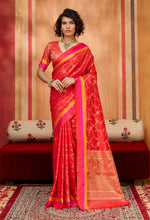 Thumbnail for Monjolika Fashion Red Weaving Satin Silk Blend Festival Trendy Saree - Distacart