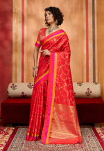 Thumbnail for Monjolika Fashion Red Weaving Satin Silk Blend Festival Trendy Saree - Distacart