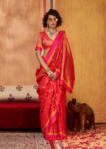 Thumbnail for Monjolika Fashion Red Weaving Satin Silk Blend Festival Trendy Saree - Distacart