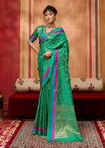 Thumbnail for Monjolika Fashion Sea Green Weaving Satin Silk Blend Festival Trendy Saree - Distacart