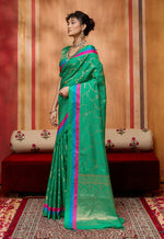 Thumbnail for Monjolika Fashion Sea Green Weaving Satin Silk Blend Festival Trendy Saree - Distacart