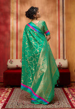 Thumbnail for Monjolika Fashion Sea Green Weaving Satin Silk Blend Festival Trendy Saree - Distacart