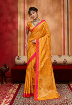 Thumbnail for Monjolika Fashion Orange Weaving Satin Silk Blend Festival Trendy Saree - Distacart
