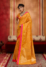 Thumbnail for Monjolika Fashion Orange Weaving Satin Silk Blend Festival Trendy Saree - Distacart