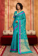 Thumbnail for Monjolika Fashion Aqua Blue Weaving Satin Silk Blend Festival Trendy Saree - Distacart