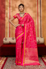 Thumbnail for Monjolika Fashion Rani Pink Weaving Satin Silk Blend Festival Trendy Saree - Distacart