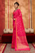 Thumbnail for Monjolika Fashion Rani Pink Weaving Satin Silk Blend Festival Trendy Saree - Distacart