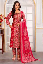 Thumbnail for Monjolika Fashion Red Chanderi Embroidered Work Party Pant Style Suit