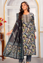 Thumbnail for Monjolika Fashion Black Chanderi Embroidered Work Party Pant Style Suit