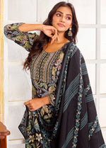 Thumbnail for Monjolika Fashion Black Chanderi Embroidered Work Party Pant Style Suit