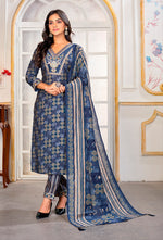 Thumbnail for Monjolika Fashion Blue Chanderi Embroidered Work Party Pant Style Suit
