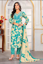 Thumbnail for Monjolika Fashion Sky Blue Rayon Embroidered Work Party Pant Style Suit