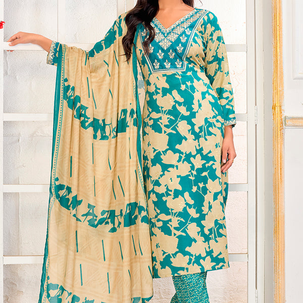 Monjolika Fashion Sky Blue Rayon Embroidered Work Party Pant Style Suit