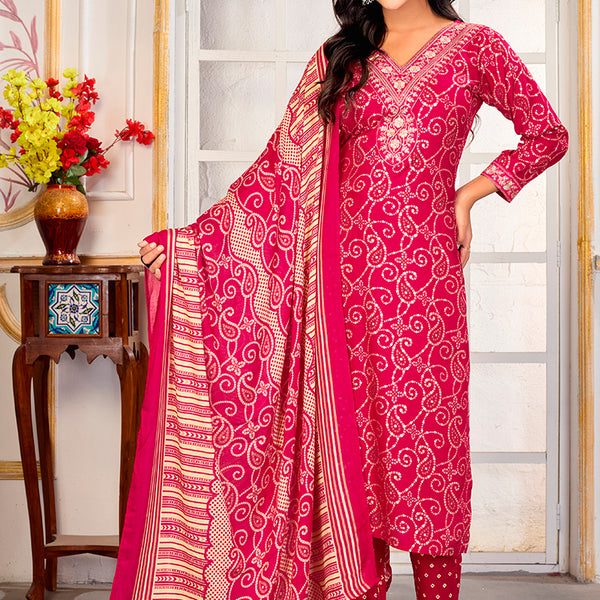 Monjolika Fashion Pink Rayon Printed Party Wear Pant Style Suit - Distacart