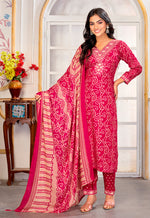 Thumbnail for Monjolika Fashion Pink Rayon Printed Party Wear Pant Style Suit - Distacart