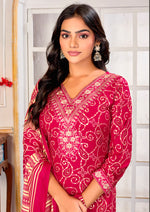 Thumbnail for Monjolika Fashion Pink Rayon Printed Party Wear Pant Style Suit - Distacart