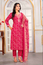 Thumbnail for Monjolika Fashion Pink Rayon Printed Party Wear Pant Style Suit - Distacart