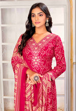 Thumbnail for Monjolika Fashion Pink Rayon Printed Party Wear Pant Style Suit - Distacart