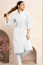 Thumbnail for Monjolika Fashion White Color Cotton Casual Kurti With Pocket