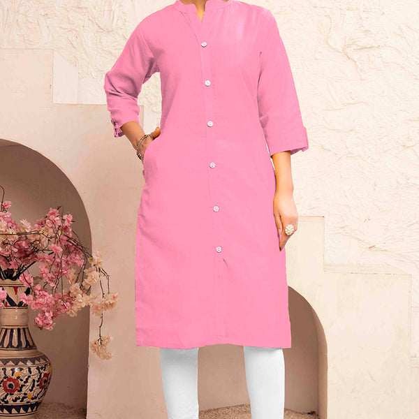Monjolika Fashion Light Pink Color Cotton Casual Kurti With Pocket - Distacart