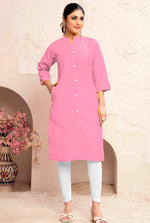 Thumbnail for Monjolika Fashion Light Pink Color Cotton Casual Kurti With Pocket - Distacart
