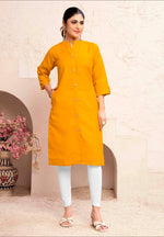 Thumbnail for Monjolika Fashion Mustard Yellow Color Cotton Casual Kurti With Pocket - Distacart