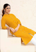 Thumbnail for Monjolika Fashion Mustard Yellow Color Cotton Casual Kurti With Pocket - Distacart