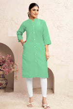 Thumbnail for Monjolika Fashion Sea Green Color Cotton Casual Kurti With Pocket - Distacart