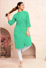 Thumbnail for Monjolika Fashion Sea Green Color Cotton Casual Kurti With Pocket - Distacart
