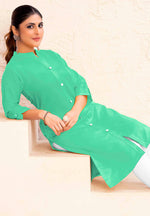 Thumbnail for Monjolika Fashion Sea Green Color Cotton Casual Kurti With Pocket - Distacart