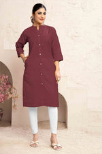 Thumbnail for Monjolika Fashion Brown Color Cotton Casual Kurti With Pocket - Distacart