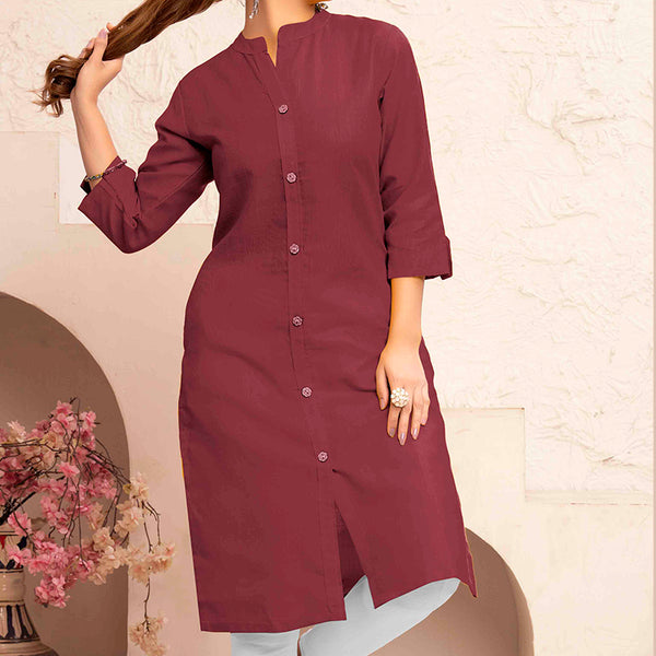 Monjolika Fashion Brown Color Cotton Casual Kurti With Pocket - Distacart