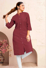 Thumbnail for Monjolika Fashion Brown Color Cotton Casual Kurti With Pocket - Distacart