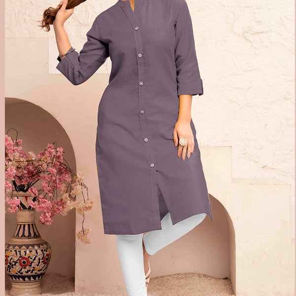 Monjolika Fashion Grey Color Cotton Casual Kurti With Pocket - Distacart