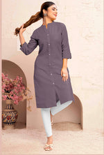 Thumbnail for Monjolika Fashion Grey Color Cotton Casual Kurti With Pocket - Distacart