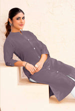 Thumbnail for Monjolika Fashion Grey Color Cotton Casual Kurti With Pocket - Distacart