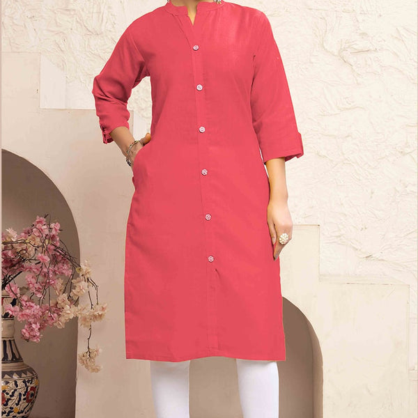 Monjolika Fashion Dark Peach Color Cotton Casual Kurti With Pocket - Distacart