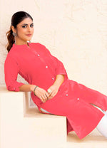 Thumbnail for Monjolika Fashion Dark Peach Color Cotton Casual Kurti With Pocket - Distacart