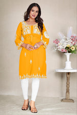 Thumbnail for Monjolika Fashion Mustard Yellow Colour Embroidered Georgette Casual Kurti