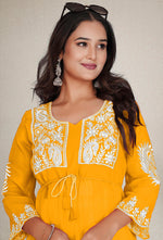 Thumbnail for Monjolika Fashion Mustard Yellow Colour Embroidered Georgette Casual Kurti