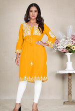 Thumbnail for Monjolika Fashion Mustard Yellow Colour Embroidered Georgette Casual Kurti