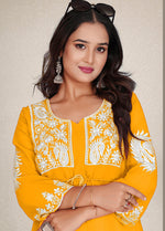 Thumbnail for Monjolika Fashion Mustard Yellow Colour Embroidered Georgette Casual Kurti