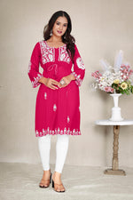 Thumbnail for Monjolika Fashion Rani Pink Colour Embroidered Georgette Casual Kurti - Distacart