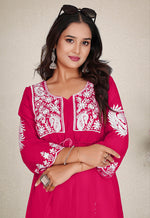Thumbnail for Monjolika Fashion Rani Pink Colour Embroidered Georgette Casual Kurti - Distacart