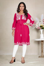Thumbnail for Monjolika Fashion Rani Pink Colour Embroidered Georgette Casual Kurti - Distacart