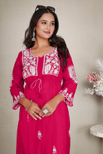 Thumbnail for Monjolika Fashion Rani Pink Colour Embroidered Georgette Casual Kurti - Distacart