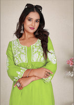 Thumbnail for Monjolika Fashion Parrot Green Colour Embroidered Georgette Casual Kurti - Distacart